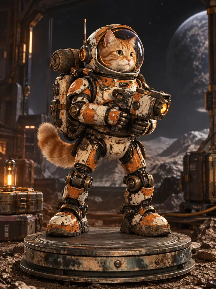 Beispiel eines orangefarbenen Katzen-Astronautenroboters